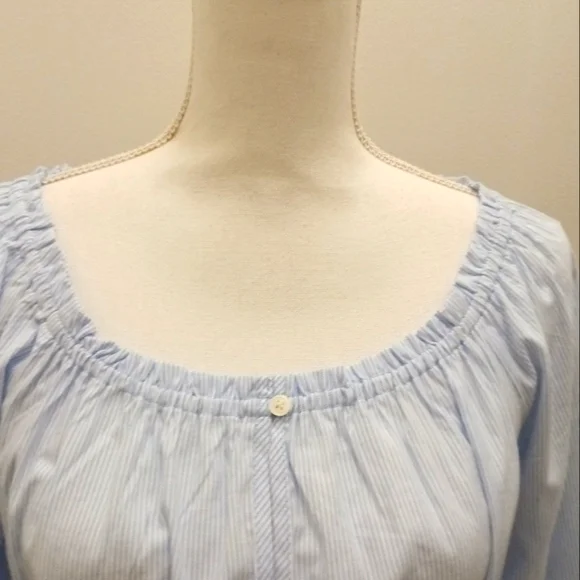 LOFT womens light blue striped square neck tie waist blouse with long sleeve(S) - Picture 8 of 10